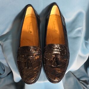 NIB Stanley Blacker Patchwork Black Leather Loafers with Tassels, Size 11